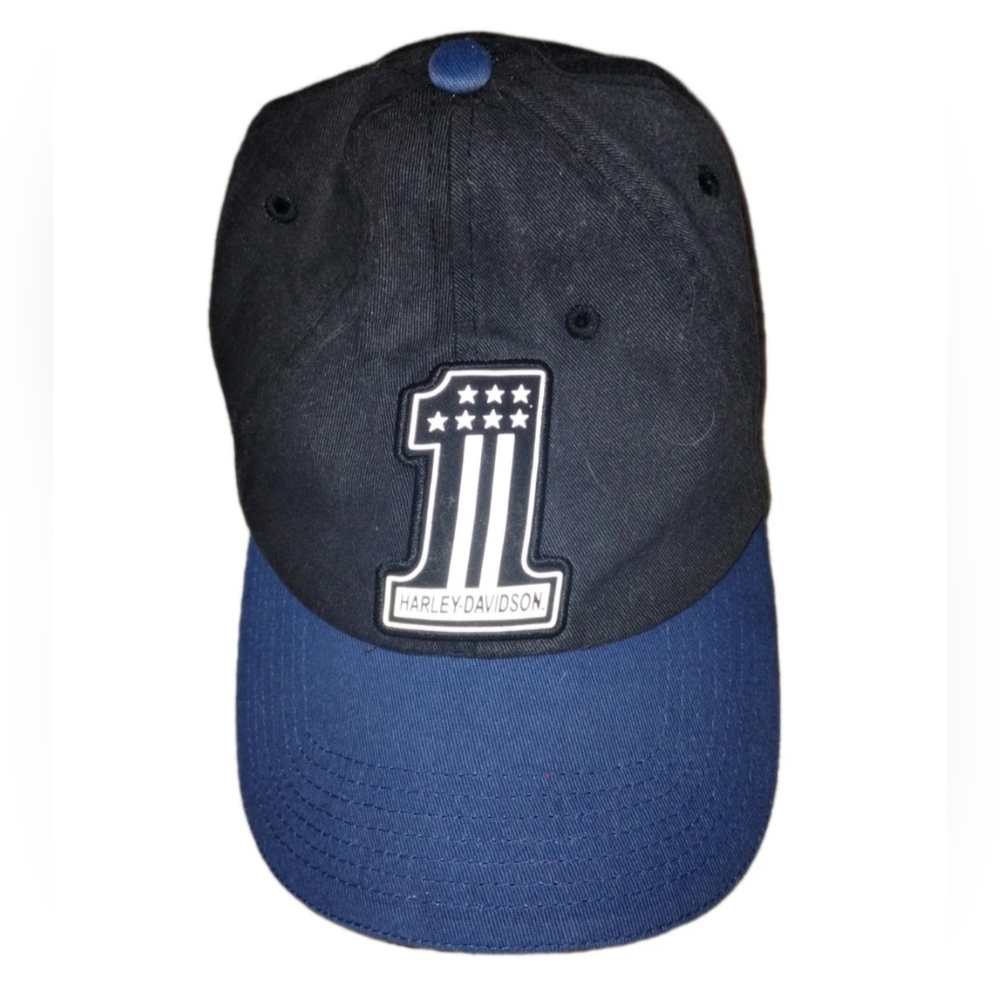 Harley Davidson Stretch Baseball Hat Medium Black/Blue, Patch Logo, Reflective